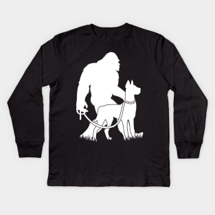 Bigfoot Walking Great Dane Dog Kids Long Sleeve T-Shirt